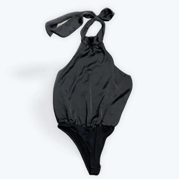 S - Black Tie Around Halter Bodysuit - Picture 1 of 3